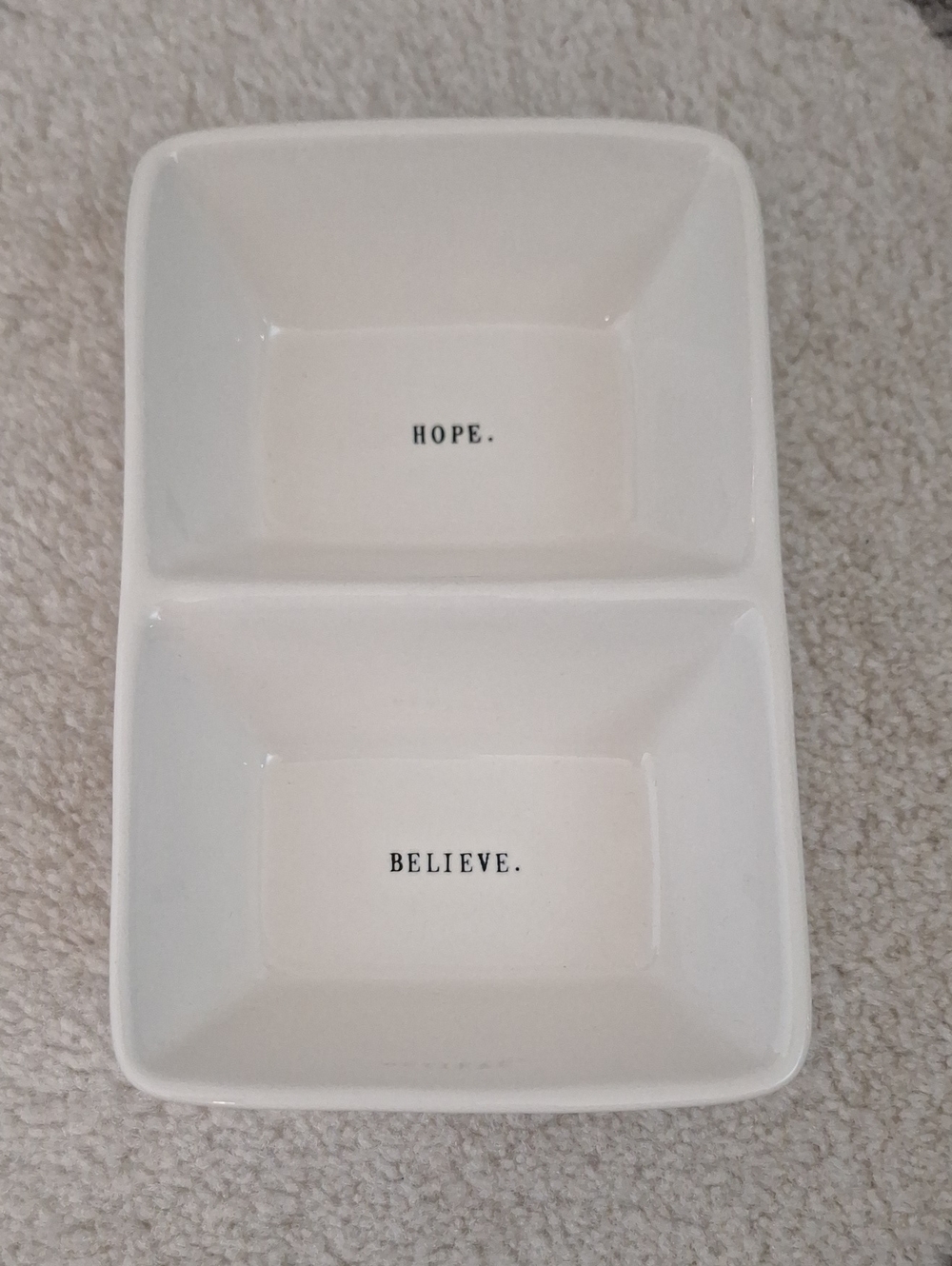Rae Dunn HOPE. BELIEVE. Ceramic Divided Dish